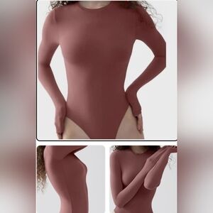 🌸 PUMIEY Women's Crew Neck Long Sleeve Bodysuit Color/Merlot - XL